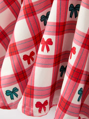 Christmas Girls Candy Cane & Bow Plaid Twirl Dress