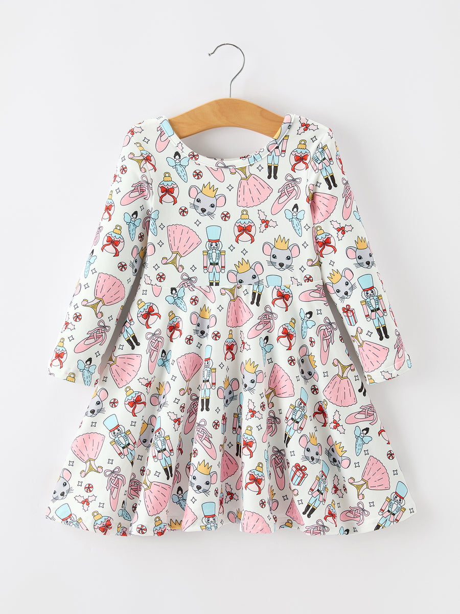 Christmas Girls Holiday Toy & Ornament Print Twirl Dress