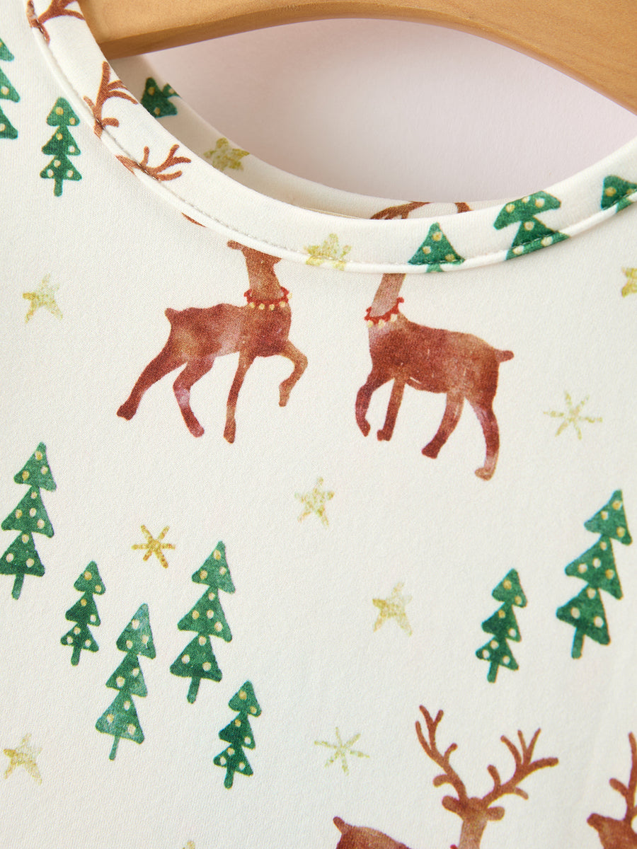 Christmas Girls Deer & Pine Tree Holiday Twirl Dress