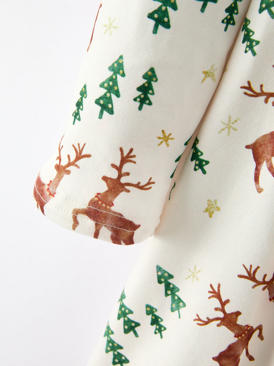 Christmas Girls Deer & Pine Tree Holiday Twirl Dress