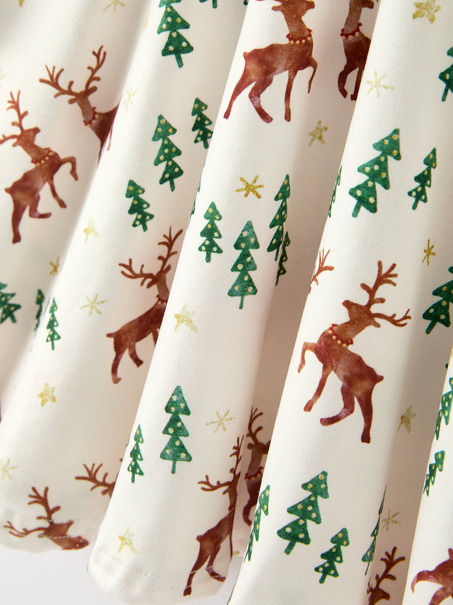 Christmas Girls Deer & Pine Tree Holiday Twirl Dress