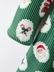Christmas Girls Santa & Green Holiday Print Twirl Dress