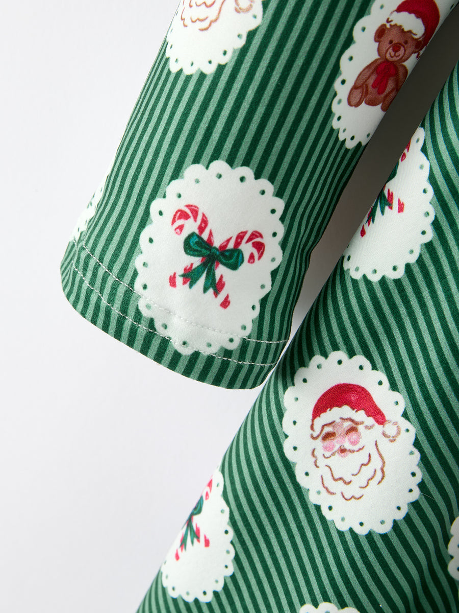 Christmas Girls Santa & Green Holiday Print Twirl Dress