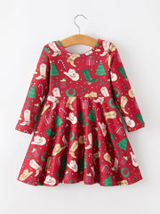 Girls Christmas Wreaths Twirl Long Sleeve Festive Dress