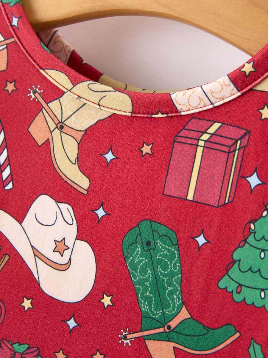 Girls Christmas Wreaths Twirl Long Sleeve Festive Dress