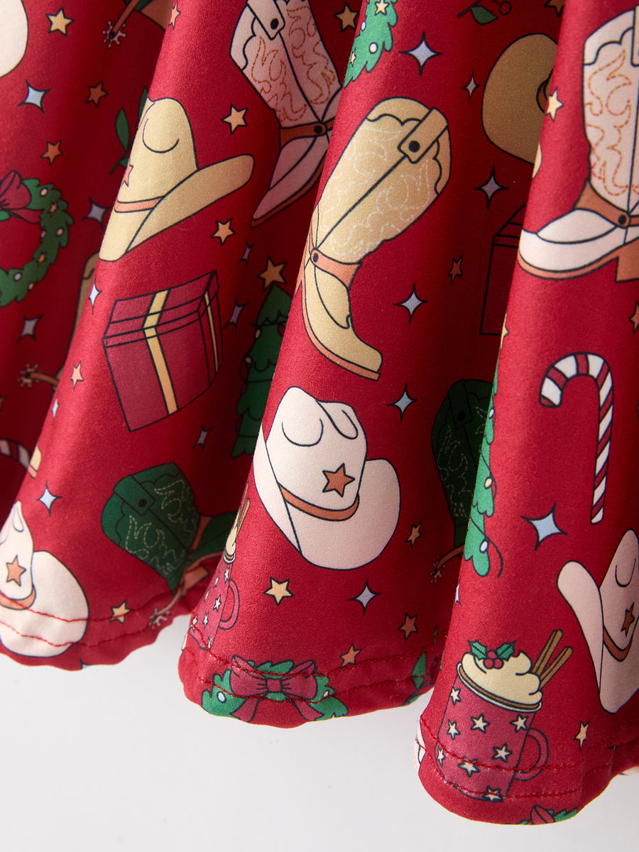 Girls Christmas Wreaths Twirl Long Sleeve Festive Dress