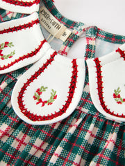 Baby Girl Christmas Plaid Wreath Embroidery Bubble Romper