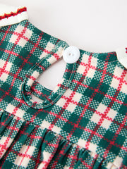 Baby Girl Christmas Plaid Wreath Embroidery Bubble Romper