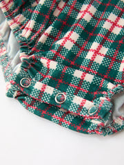 Baby Girl Christmas Plaid Wreath Embroidery Bubble Romper