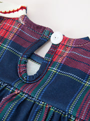 Navy Red Christmas Plaid Wreath Baby Girl Bubble Romper