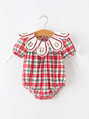 Red Christmas Plaid Wreath Baby Girl Bubble Romper