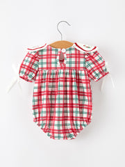 Red Christmas Plaid Wreath Baby Girl Bubble Romper