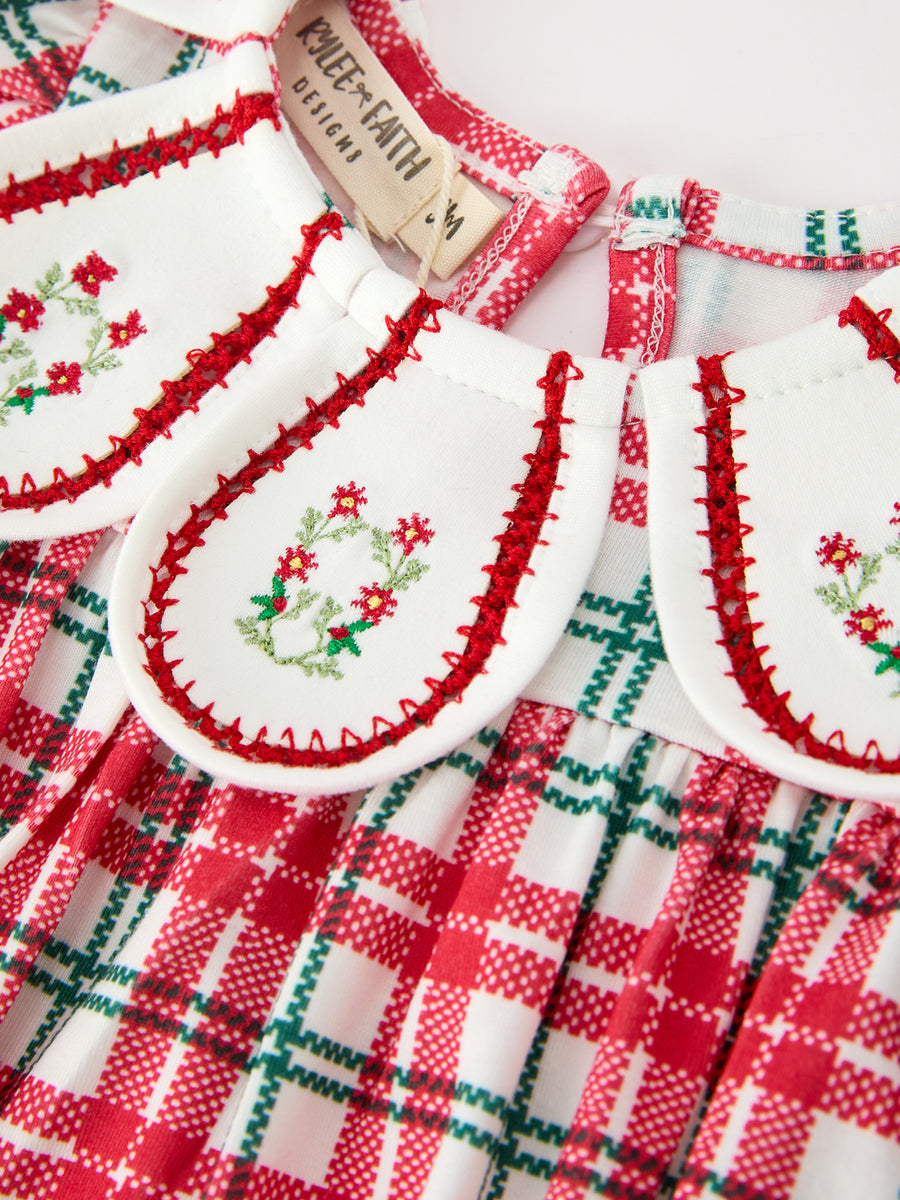 Red Christmas Plaid Wreath Baby Girl Bubble Romper