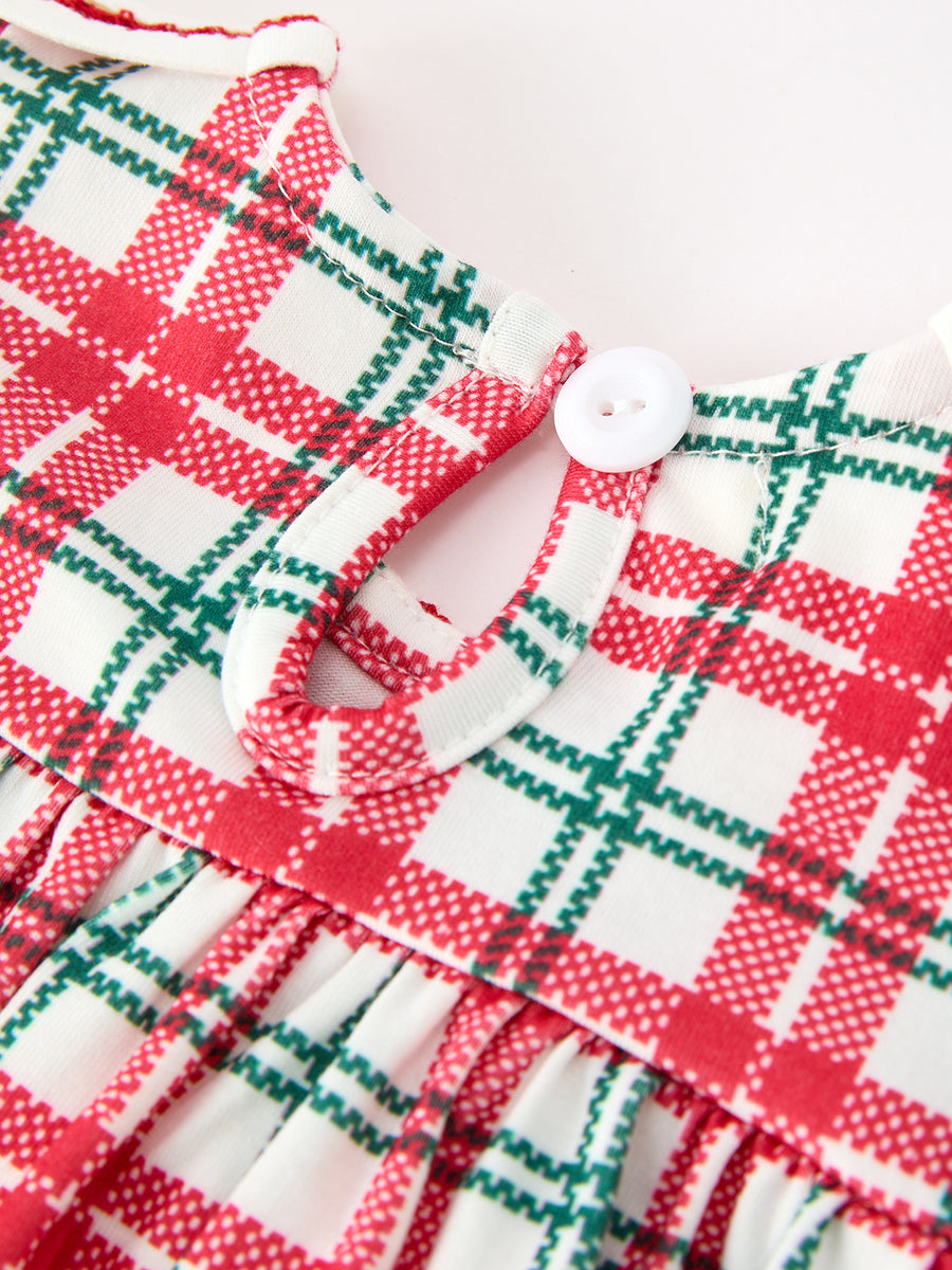 Red Christmas Plaid Wreath Baby Girl Bubble Romper