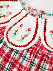 Red Christmas Plaid Wreath Embroidered Girl Dress