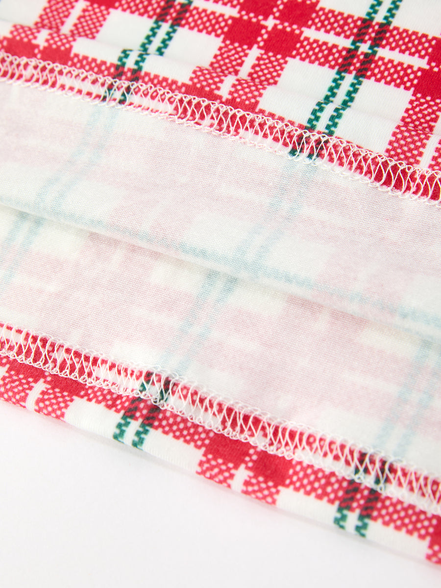 Red Christmas Plaid Wreath Embroidered Girl Dress