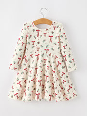 Girls Christmas Bow & Berry Print Twirl Dress