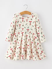 Girls Christmas Bow & Berry Print Twirl Dress