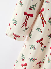 Girls Christmas Bow & Berry Print Twirl Dress