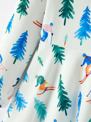 Christmas Girls Winter Ski & Pine Tree Print Twirl Dress