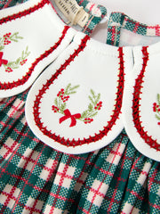 Baby Girl Christmas Plaid Embroidered Dress Wreath Collar