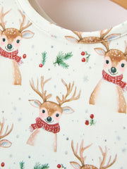 Girls Reindeer Christmas Twirl Long Sleeve Dress