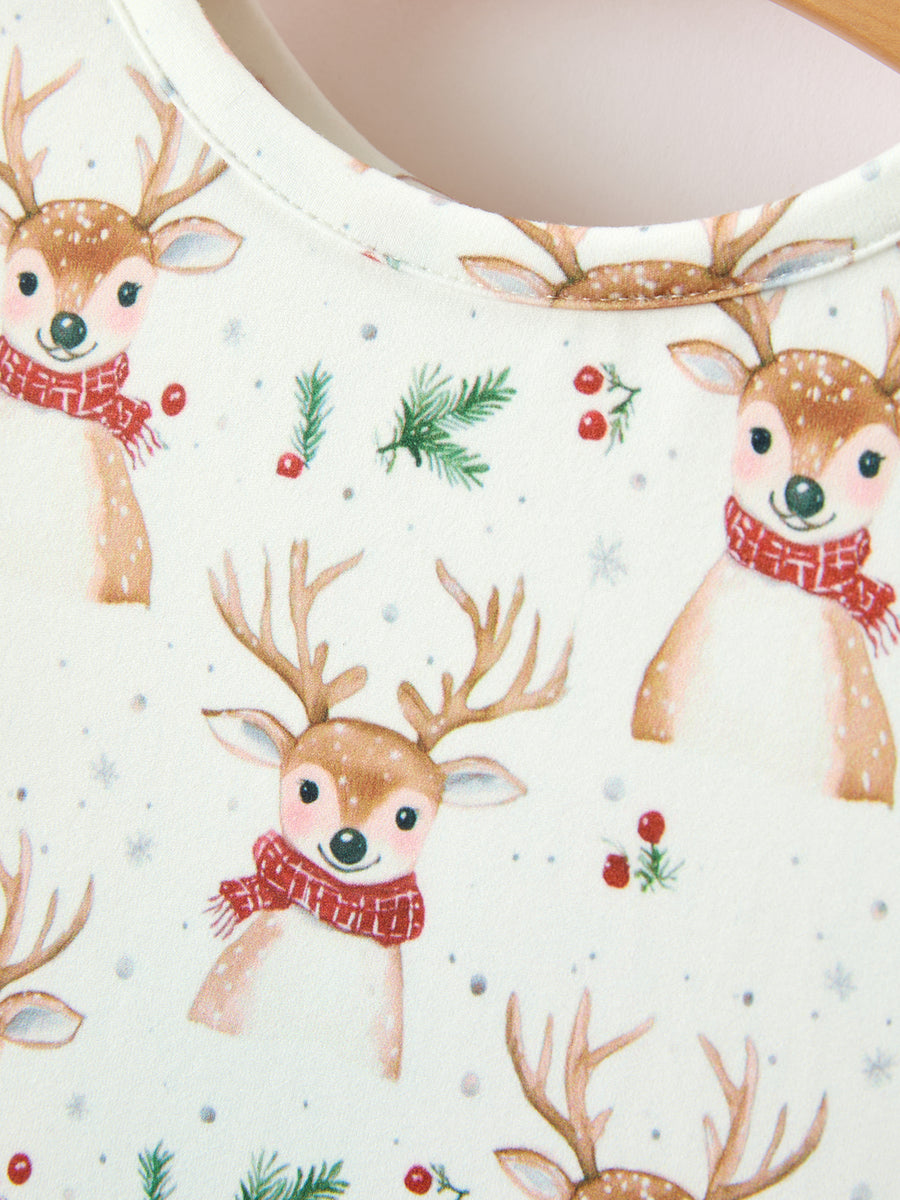 Girls Reindeer Christmas Twirl Long Sleeve Dress