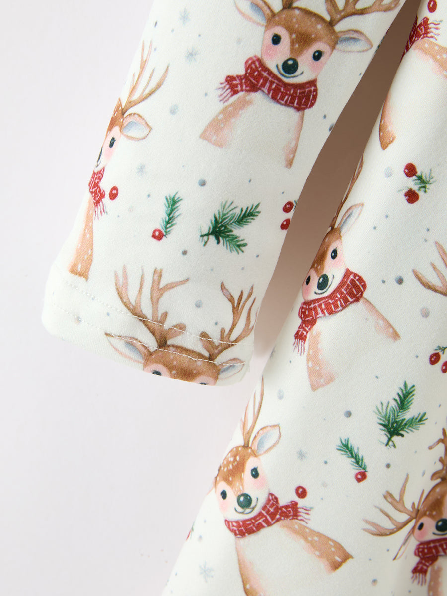 Girls Reindeer Christmas Twirl Long Sleeve Dress