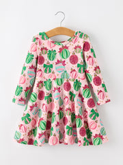 Christmas Girls Holiday Ornament Print Twirl Dress