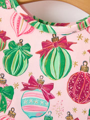 Christmas Girls Holiday Ornament Print Twirl Dress