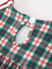 Baby Girl Christmas Plaid Embroidered Dress Wreath Collar