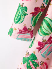 Christmas Girls Holiday Ornament Print Twirl Dress