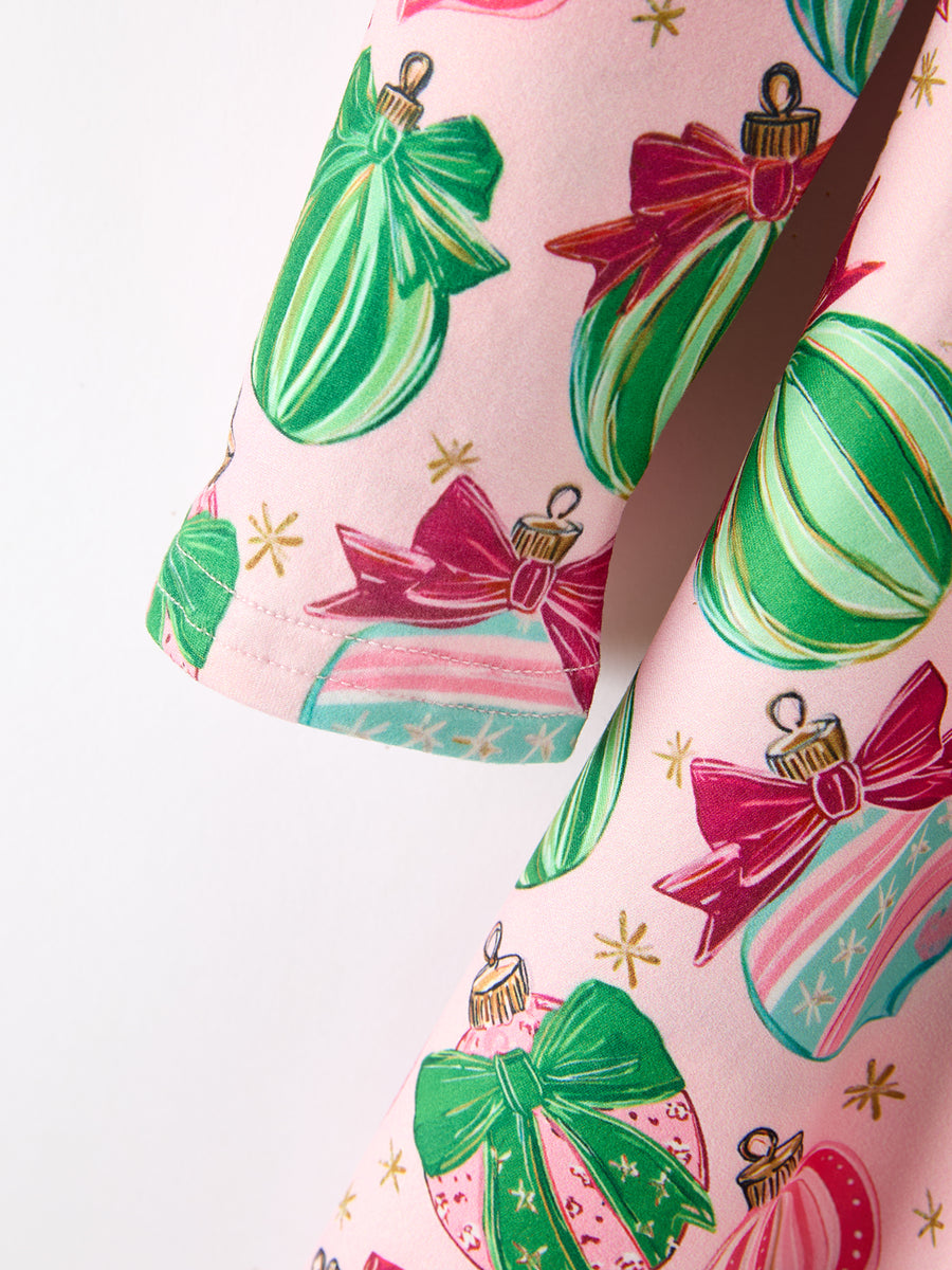 Christmas Girls Holiday Ornament Print Twirl Dress