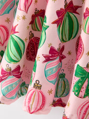 Christmas Girls Holiday Ornament Print Twirl Dress