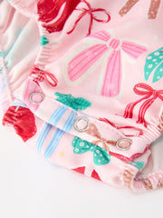 Baby Girl Christmas Smocked Bubble Romper Bow Print