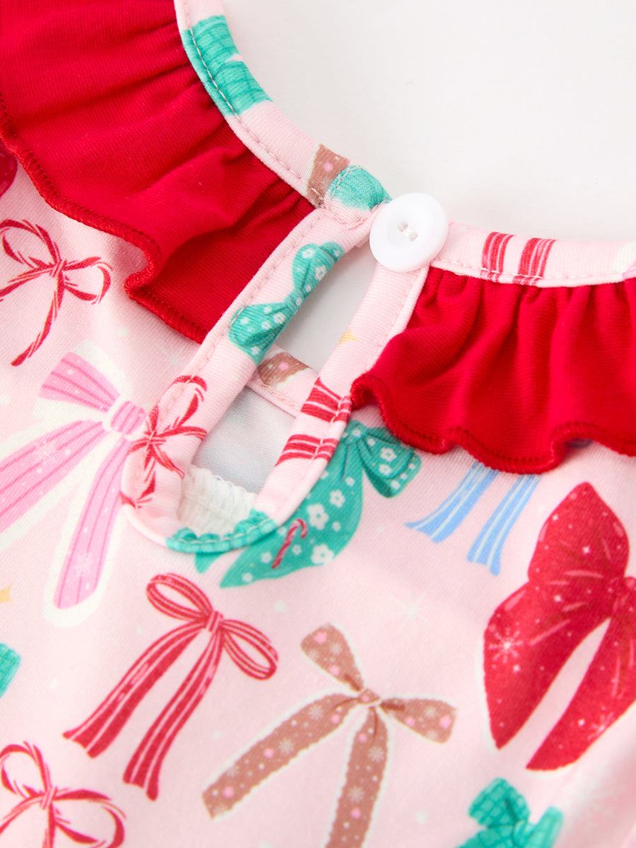 Girl Christmas Smocked Dress Red Green Bow Holiday Party Dress
