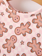 Christmas Girls Gingerbread Print Twirl Long Sleeve Dress