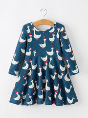 Christmas Girls Goose Twirl Dress Navy Long Sleeve Dress