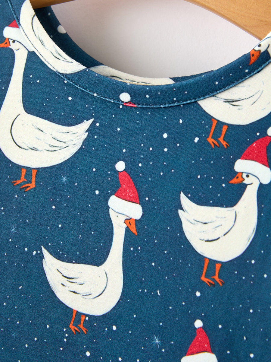 Christmas Girls Goose Twirl Dress Navy Long Sleeve Dress