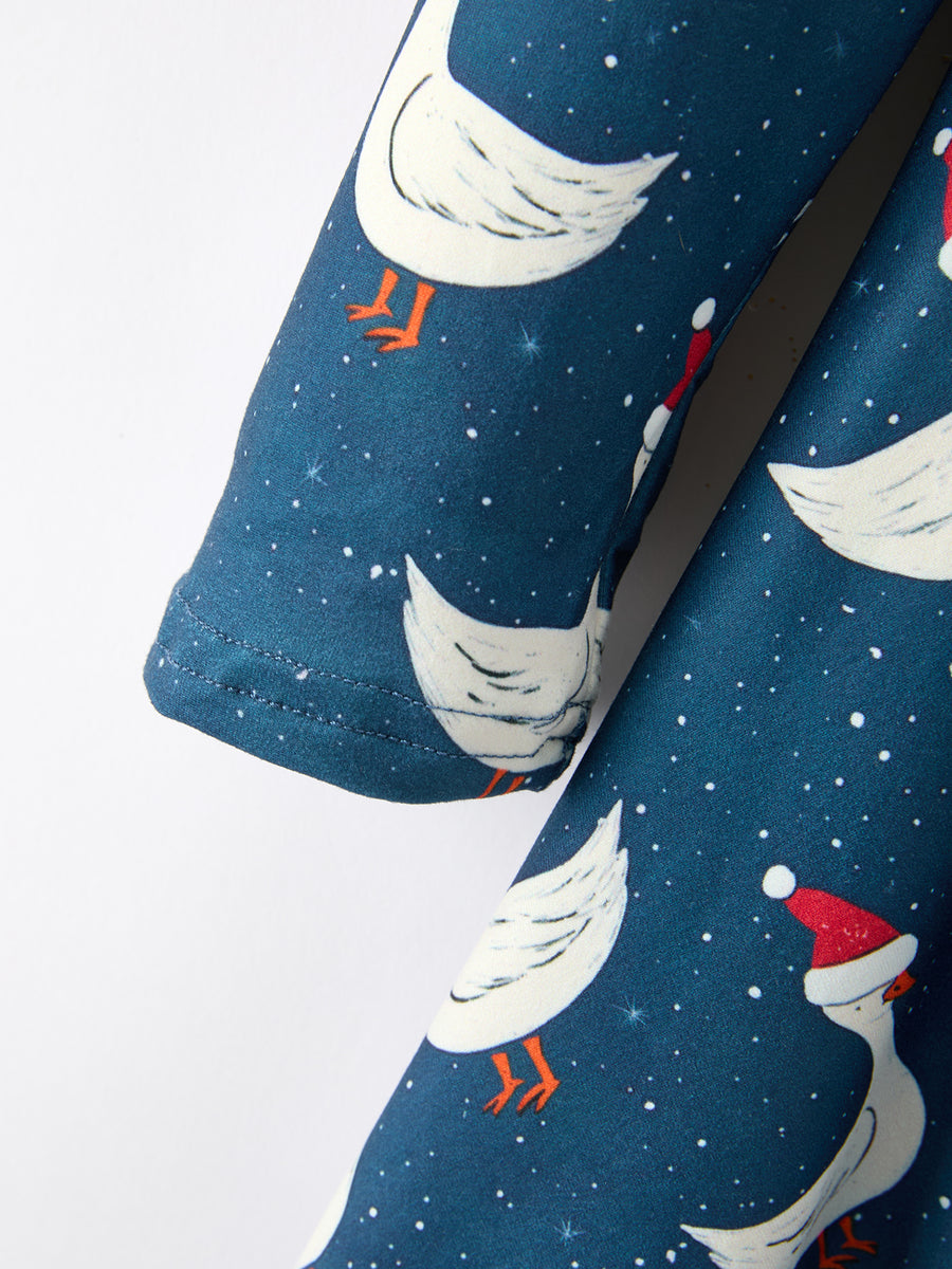 Christmas Girls Goose Twirl Dress Navy Long Sleeve Dress