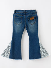 Girls Denim Bell Bottom Pants Lace Flare Jeans