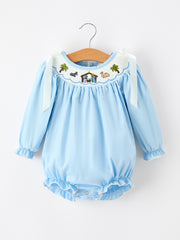 Christmas Nativity Smocked Baby Bubble Romper