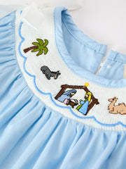 Christmas Nativity Smocked Baby Bubble Romper