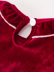 Christmas Velvet Smocked Baby Bubble Romper with Pearl Detail