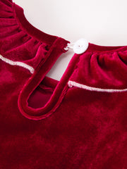 Christmas Velvet Smocked Girls Dress with Pearl Detail