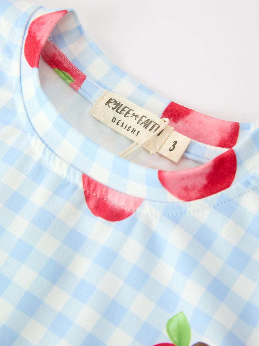 Back To School Apple Plaid Girls Scallop Trim Shorts Set