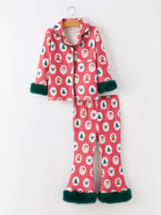 Mommy and Me Christmas Santa Print Pajama Set with Fur Trim