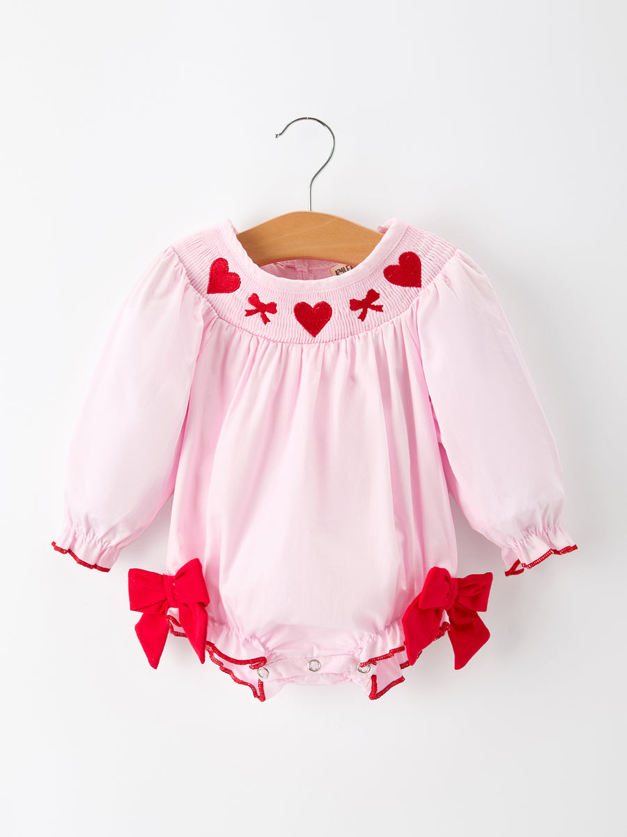 Pink Smocking Embroidery Long Sleeve Girls Baby Romper