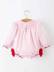 Pink Smocking Embroidery Long Sleeve Girls Baby Romper