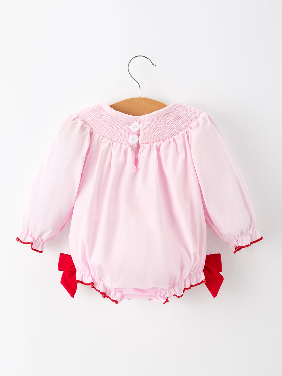 Pink Smocking Embroidery Long Sleeve Girls Baby Romper